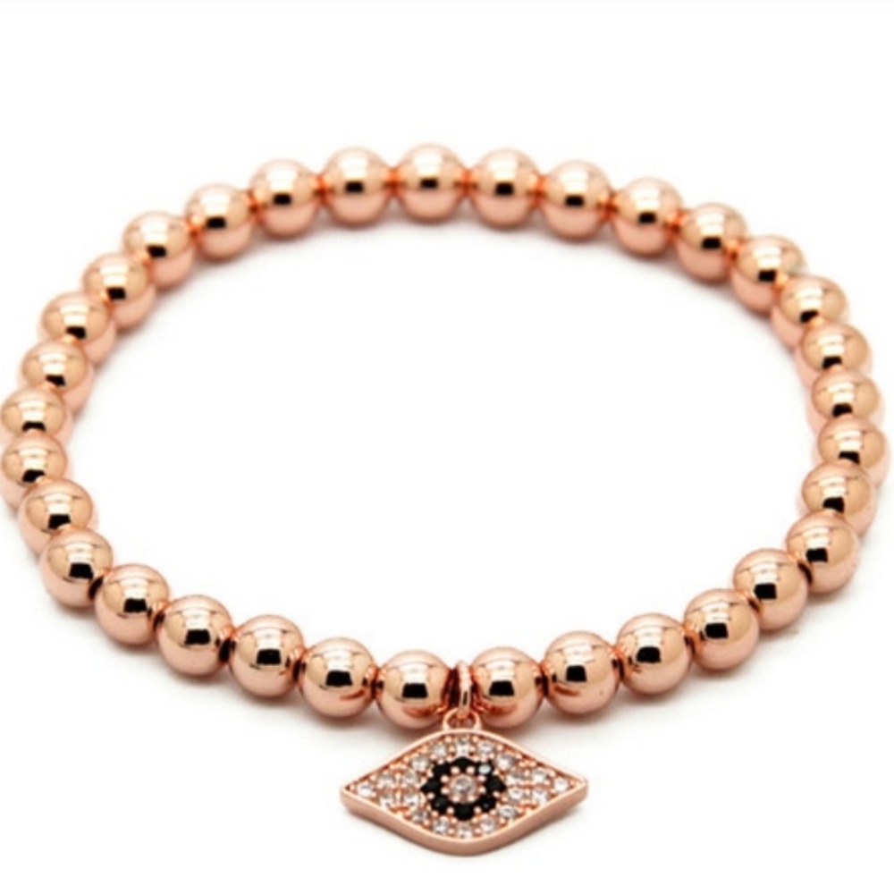 Rose Zircon Evil Eye Charm Beaded Bracelet